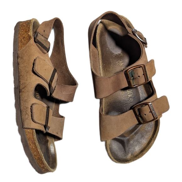 Birkenstock Shoes - Birkenstock Milano Taupe Brown Leather Double Strap Slingback Sandals EU 36 US 5